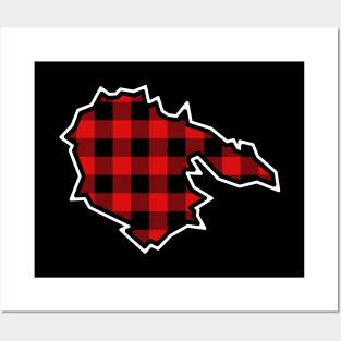 Hornby Island Silhouette in Plaid - Red and Black Pattern - Hornby Island Posters and Art